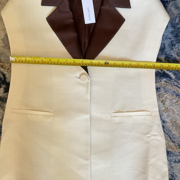 NWT Amir Taghi Silk Wool Bow Tie Blazer Vest Size 2 White Brown - Picture 10 of 12